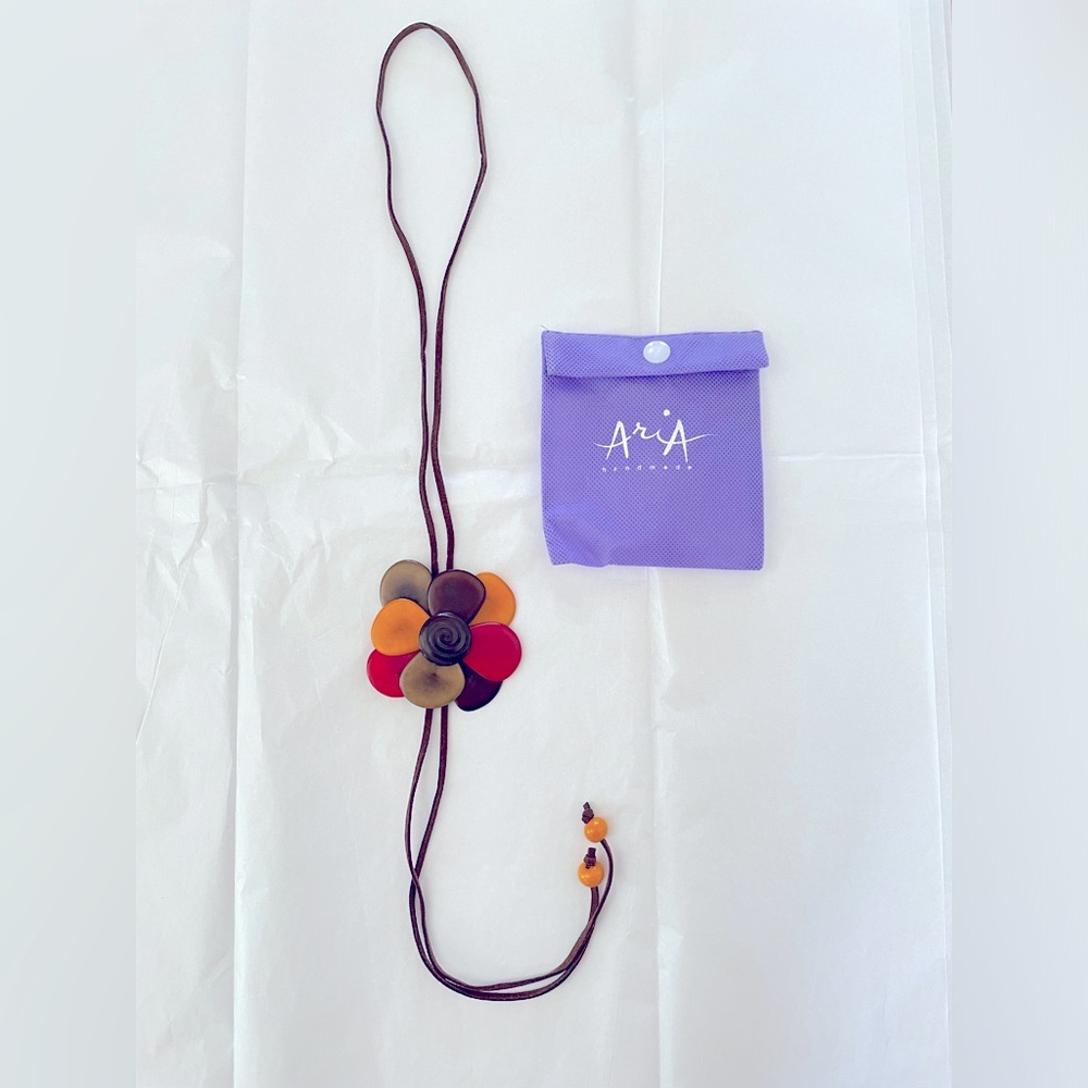Tagua Aria Handmade Multicolor Flower Bolo Suede Leather Cord Necklace NEW